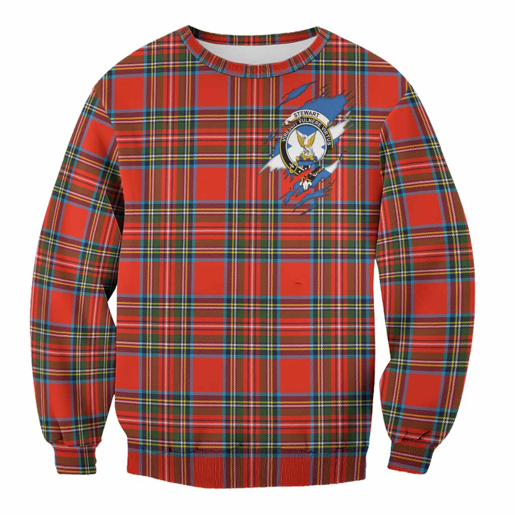 Stewart (Stuart) Clan Crest In Me Tartan Sweatshirt Scotland Flag Style