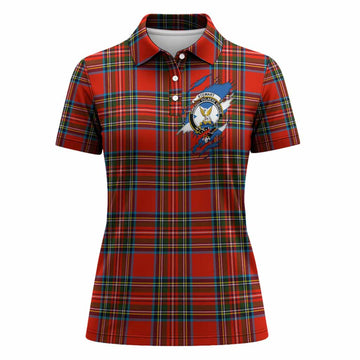 Stewart (Stuart) Clan Crest In Me Tartan Women Polo Shirt Scotland Flag Style