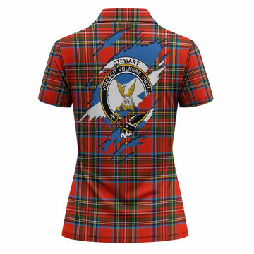 Stewart (Stuart) Clan Crest In Me Tartan Women Polo Shirt Scotland Flag Style