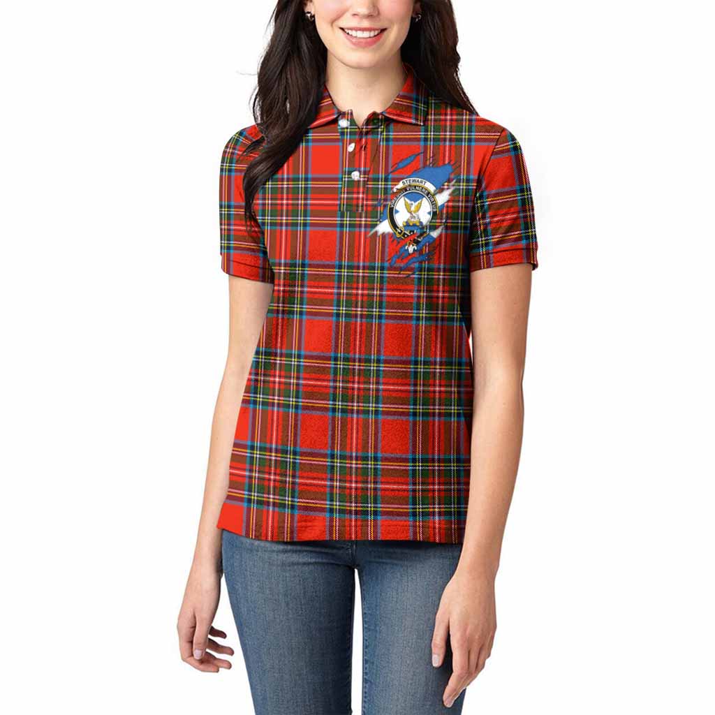 Stewart (Stuart) Clan Crest In Me Tartan Women Polo Shirt Scotland Flag Style