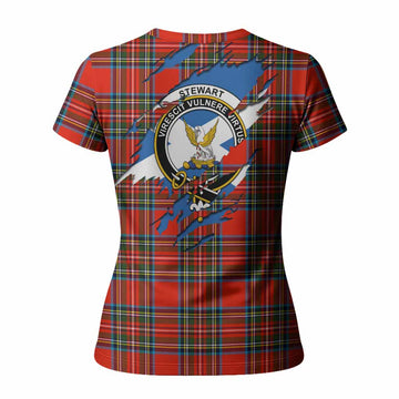 Stewart (Stuart) Clan Crest In Me Tartan Women T shirt Scotland Flag Style