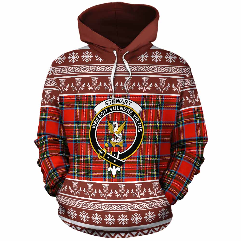 Stewart (Stuart) Clan Tartan Christmas Cotton Hoodie with Family Crest - Tartan Vibes Clothing