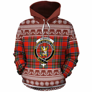 Stewart (Stuart) Clan Tartan Christmas Cotton Hoodie with Family Crest