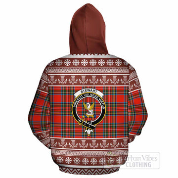 Stewart (Stuart) Clan Tartan Christmas Cotton Hoodie with Family Crest