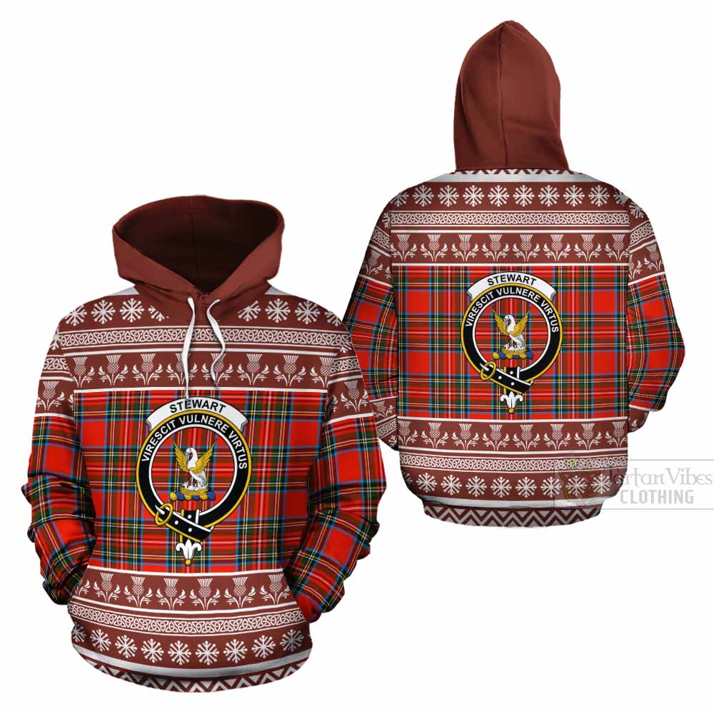 Stewart (Stuart) Clan Tartan Christmas Cotton Hoodie with Family Crest - Tartan Vibes Clothing
