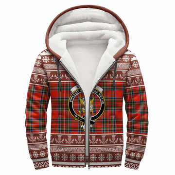 Stewart (Stuart) Clan Tartan Christmas Fleece Hoodie with Family Crest