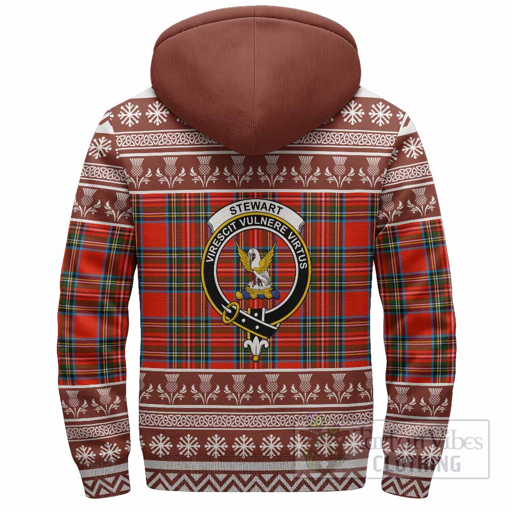 Stewart (Stuart) Clan Tartan Christmas Fleece Hoodie with Family Crest - Tartan Vibes Clothing