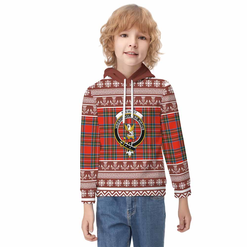 Stewart (Stuart) Clan Tartan Christmas Kid Hoodie with Family Crest - Tartan Vibes Clothing