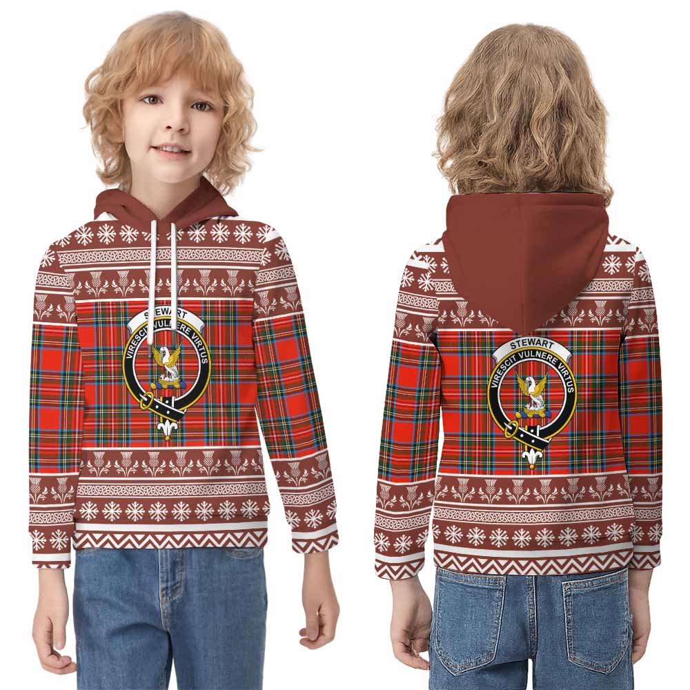 Stewart (Stuart) Clan Tartan Christmas Kid Hoodie with Family Crest - Tartan Vibes Clothing