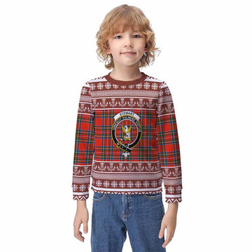 Stewart (Stuart) Clan Tartan Christmas Kid Ugly Sweatshirt with Family Crest