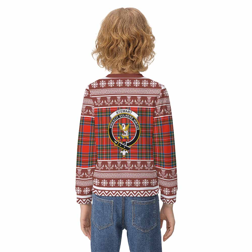 Stewart (Stuart) Clan Tartan Christmas Kid Ugly Sweatshirt with Family Crest - Tartan Vibes Clothing