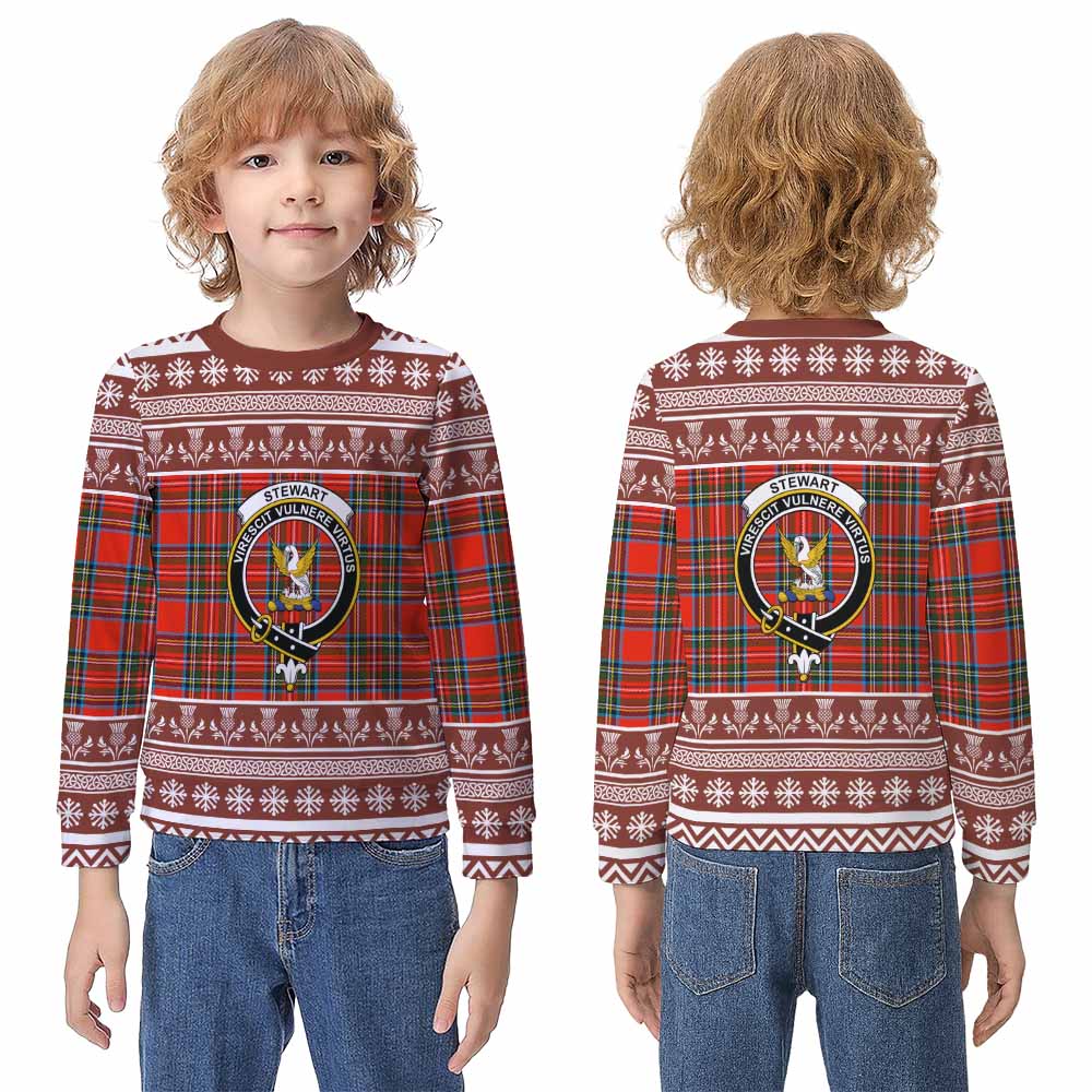 Stewart (Stuart) Clan Tartan Christmas Kid Ugly Sweatshirt with Family Crest - Tartan Vibes Clothing