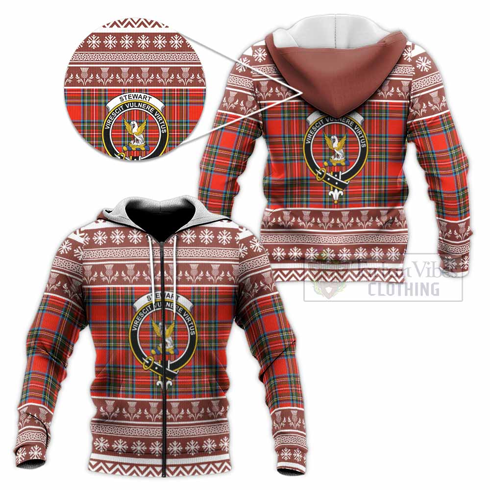 Stewart (Stuart) Clan Tartan Christmas Knitted Hoodie with Family Crest - Tartan Vibes Clothing