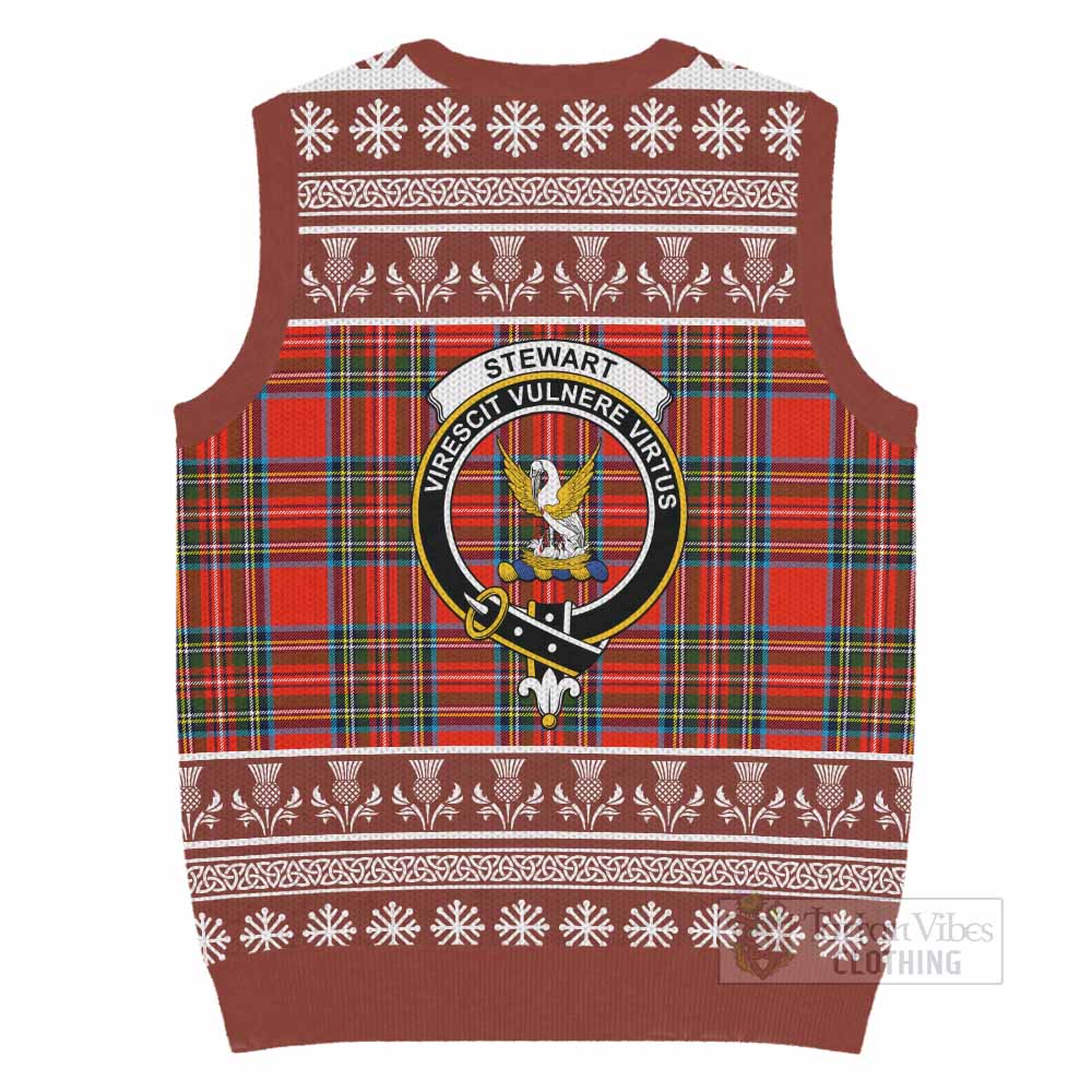 Stewart (Stuart) Clan Tartan Christmas Knitted V-Neck Vest with Family Crest - Tartan Vibes Clothing