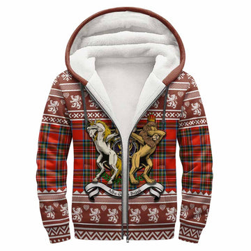 Stewart (Stuart) Clan Tartan Crest Christmas Fleece Hoodie Coat of Arms Funny Style