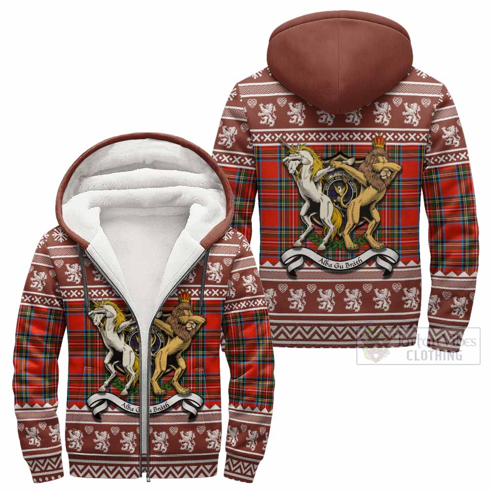 Stewart (Stuart) Clan Tartan Crest Christmas Fleece Hoodie Coat of Arms Funny Style - Tartan Vibes Clothing