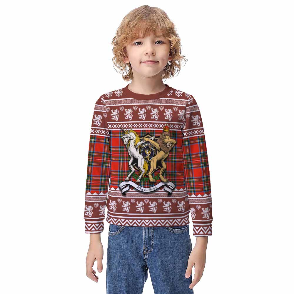 Stewart (Stuart) Clan Tartan Crest Christmas Kid Ugly Sweatshirt Coat of Arms Funny Style - Tartan Vibes Clothing