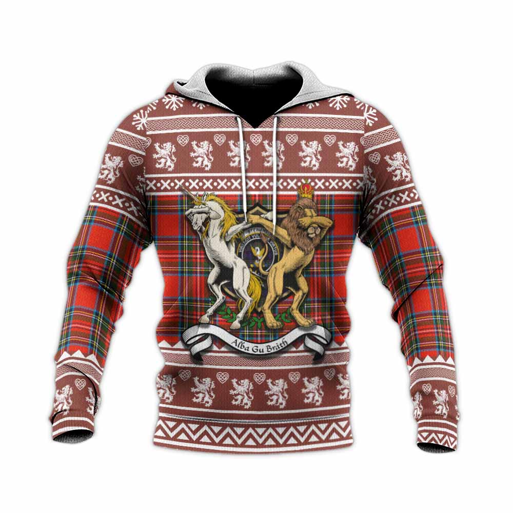 Stewart (Stuart) Clan Tartan Crest Christmas Knitted Hoodie Coat of Arms Funny Style - Tartan Vibes Clothing