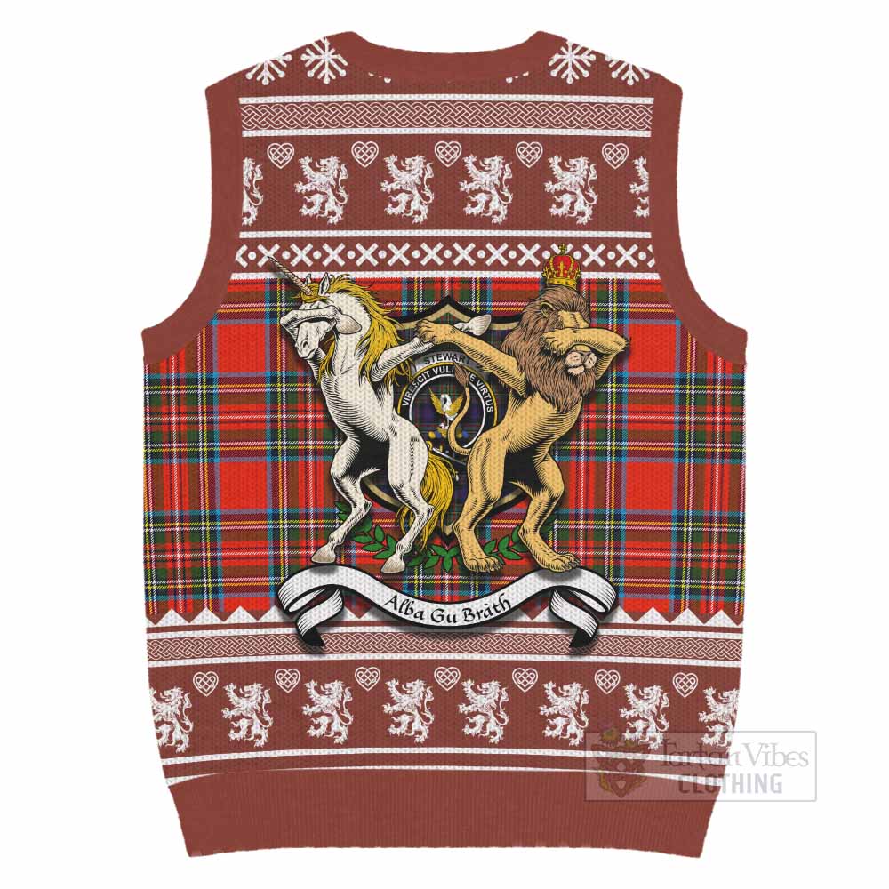 Stewart (Stuart) Clan Tartan Crest Christmas Knitted V-Neck Vest Coat of Arms Funny Style - Tartan Vibes Clothing