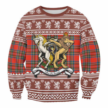 Stewart (Stuart) Clan Tartan Crest Christmas Sweatshirt Coat of Arms Funny Style