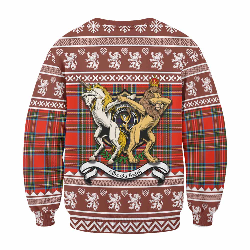 Stewart (Stuart) Clan Tartan Crest Christmas Sweatshirt Coat of Arms Funny Style - Tartan Vibes Clothing