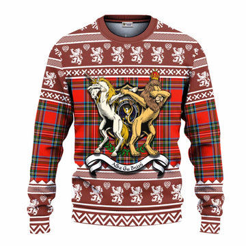 Stewart (Stuart) Clan Tartan Crest Christmas Ugly Sweater Coat of Arms Funny Style - Tartan Vibes Clothing