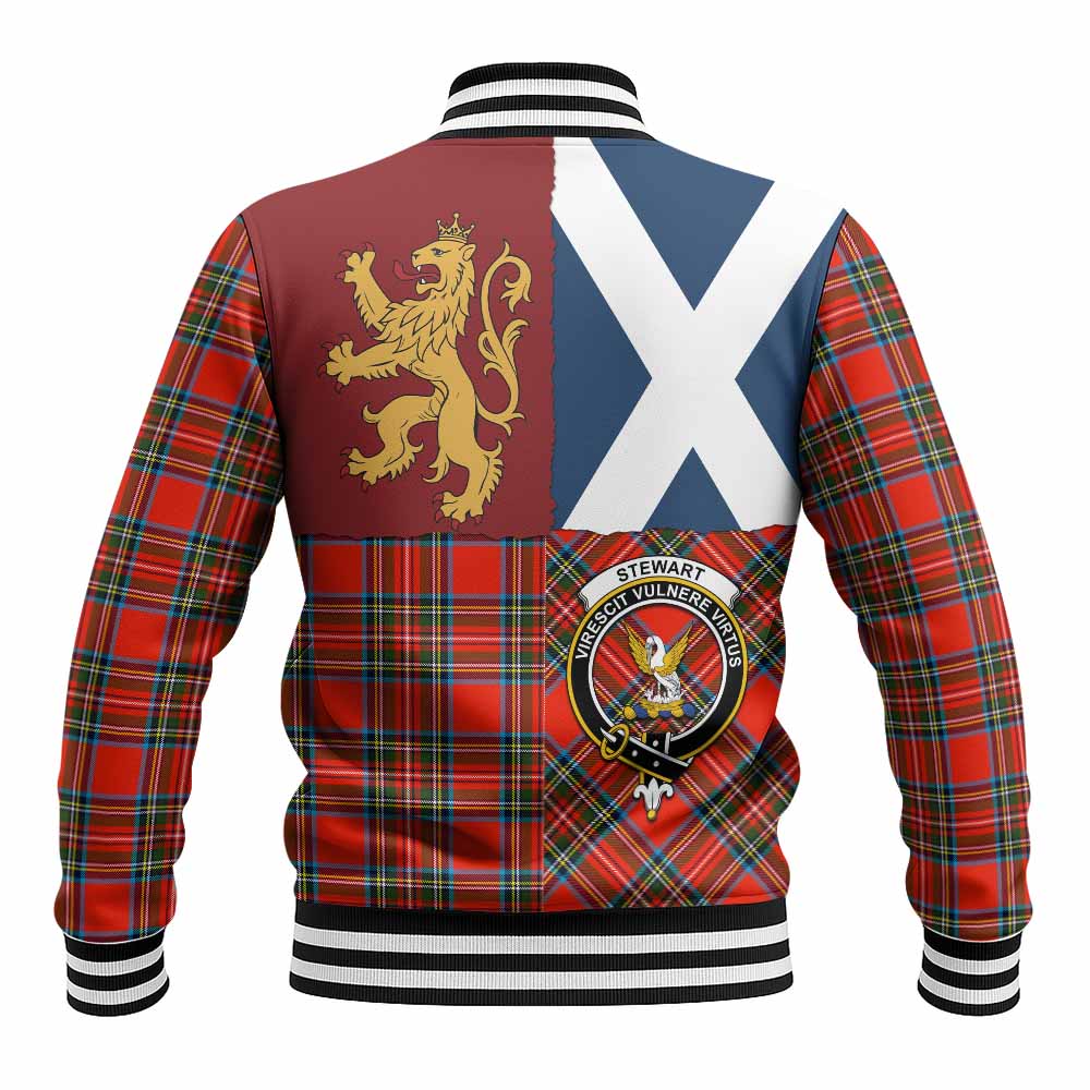 Stewart (Stuart) Crest Tartan Baseball Jacket with Lion Rampant Saltire Style