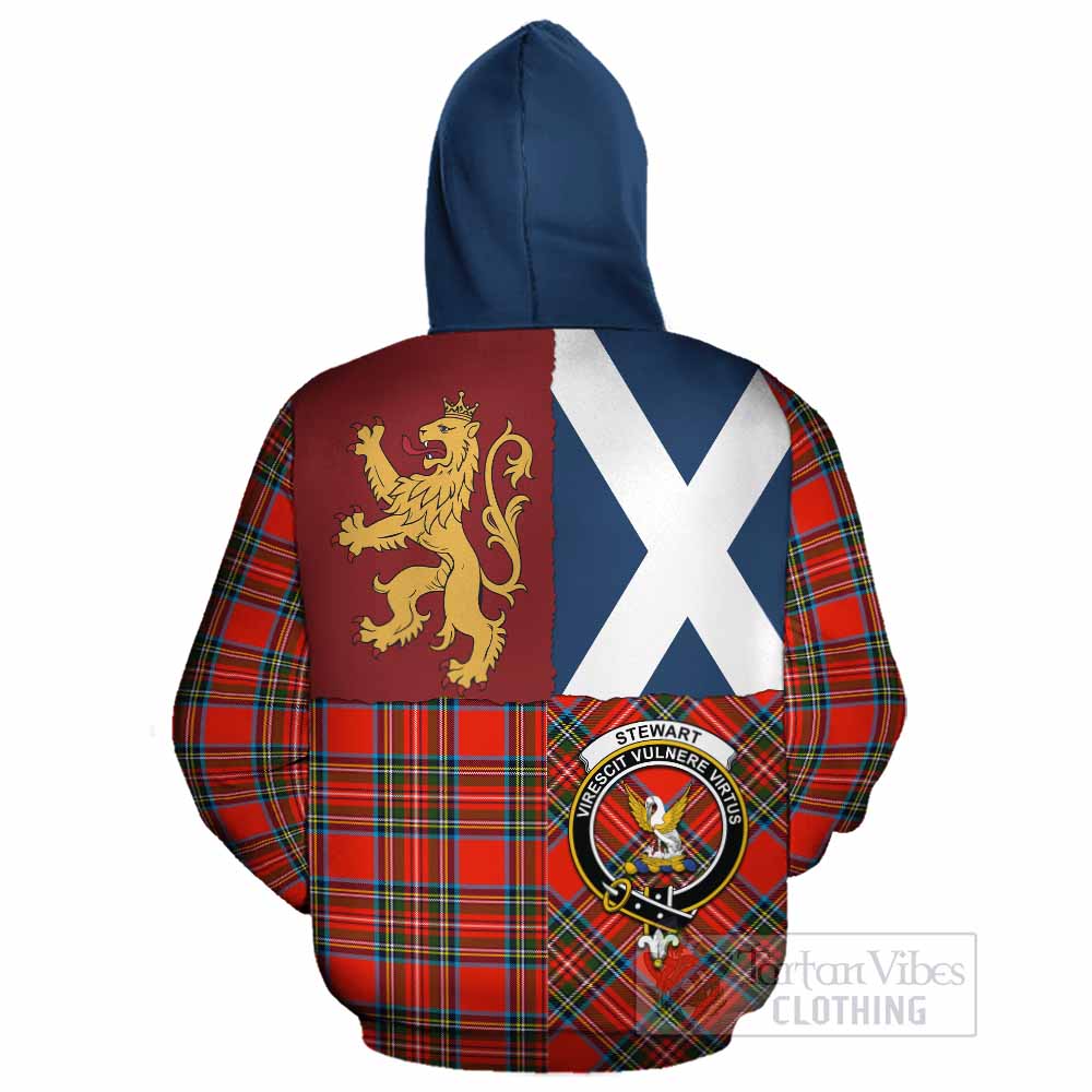 Stewart (Stuart) Crest Tartan Cotton Hoodie with Lion Rampant Saltire Style - Tartan Vibes Clothing
