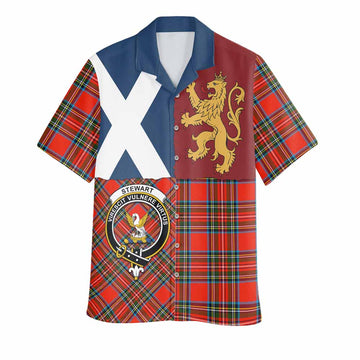 Stewart (Stuart) Crest Tartan Hawaiian Shirt with Lion Rampant Saltire Style