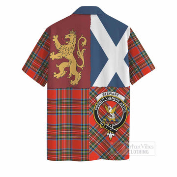 Stewart (Stuart) Crest Tartan Hawaiian Shirt with Lion Rampant Saltire Style
