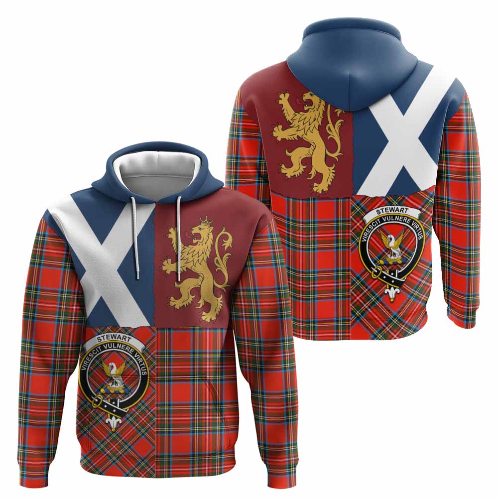Stewart (Stuart) Crest Tartan Hoodie with Lion Rampant Saltire Style
