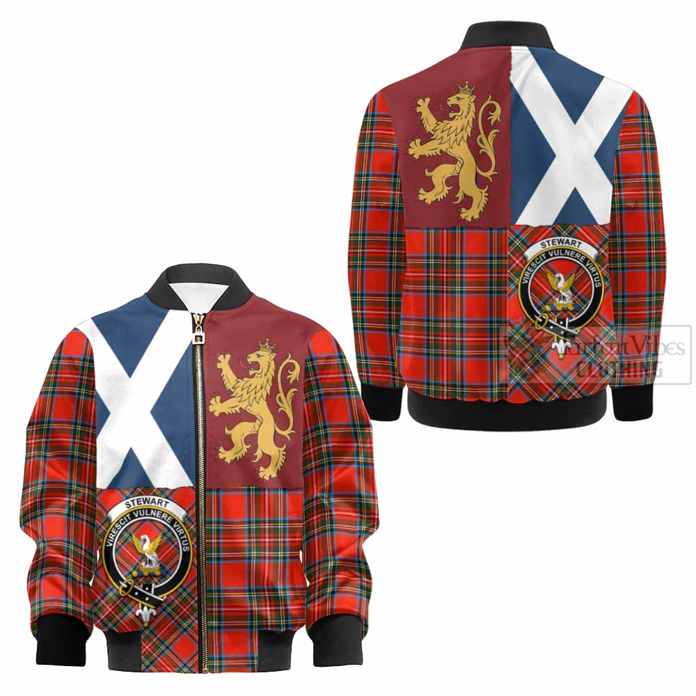 Stewart (Stuart) Crest Tartan Kid Bomber Jacket with Lion Rampant Saltire Style - Tartan Vibes Clothing