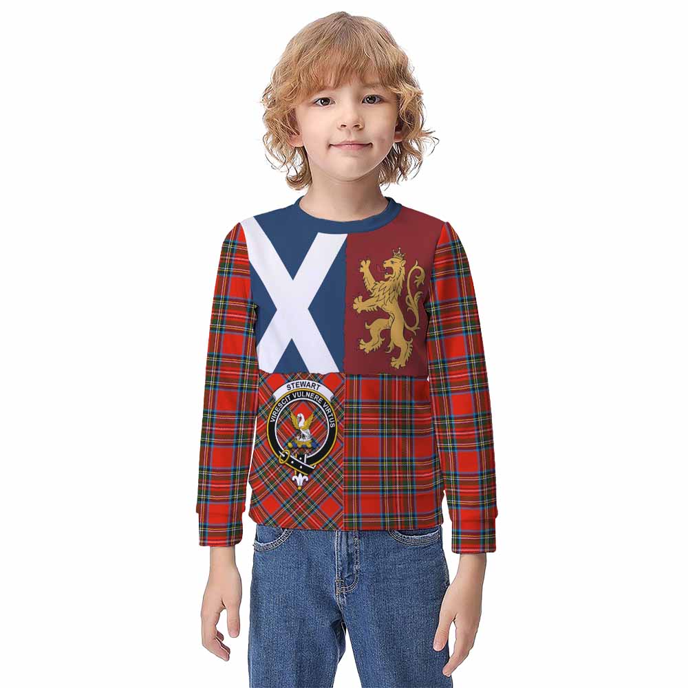Stewart (Stuart) Crest Tartan Kid Knitted Sweatshirt with Lion Rampant Saltire Style - Tartan Vibes Clothing