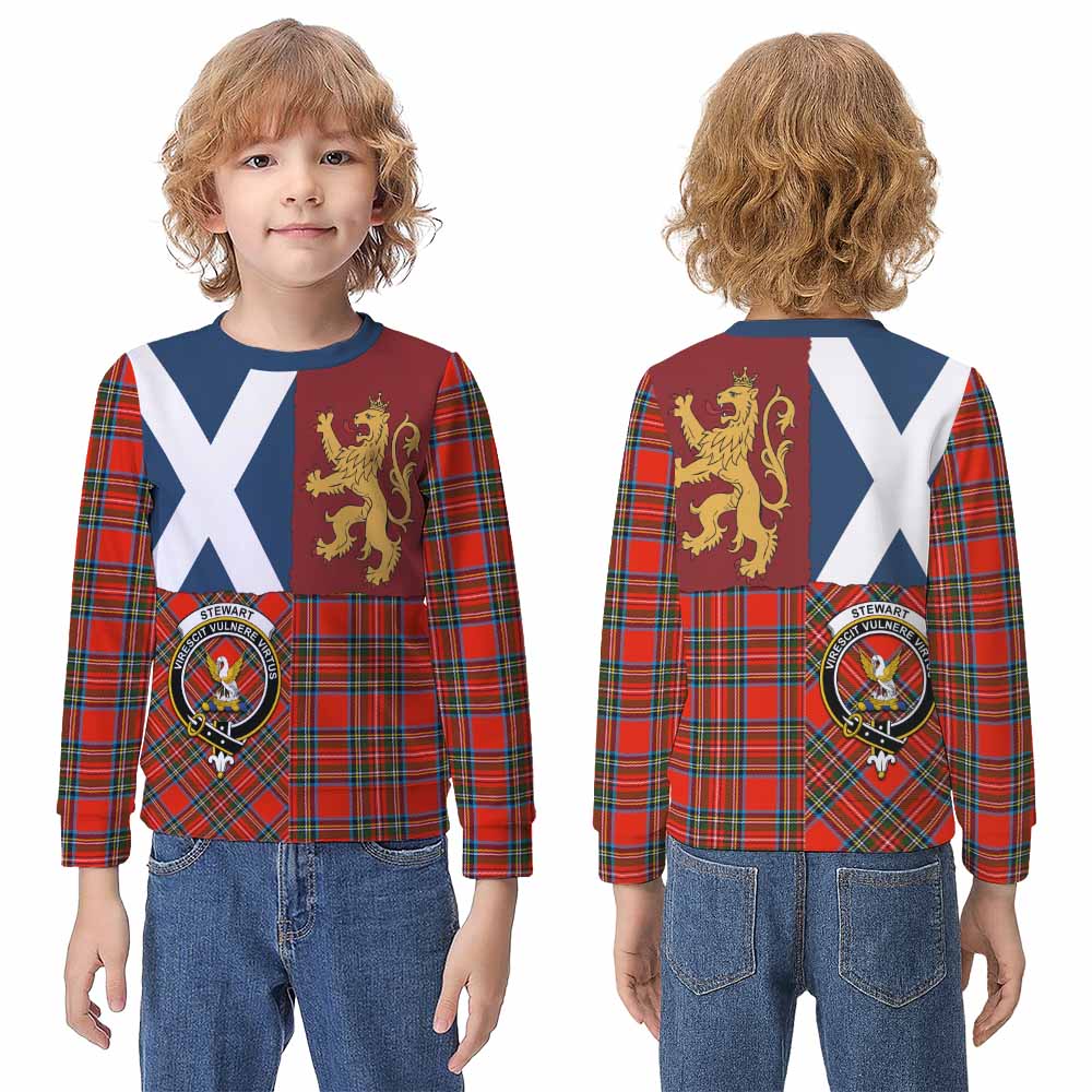 Stewart (Stuart) Crest Tartan Kid Knitted Sweatshirt with Lion Rampant Saltire Style - Tartan Vibes Clothing