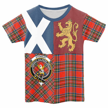 Stewart (Stuart) Crest Tartan Kid T-shirt with Lion Rampant Saltire Style - Tartan Vibes Clothing