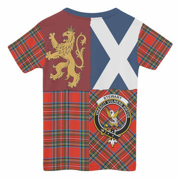 Stewart (Stuart) Crest Tartan Kid T-shirt with Lion Rampant Saltire Style - Tartan Vibes Clothing