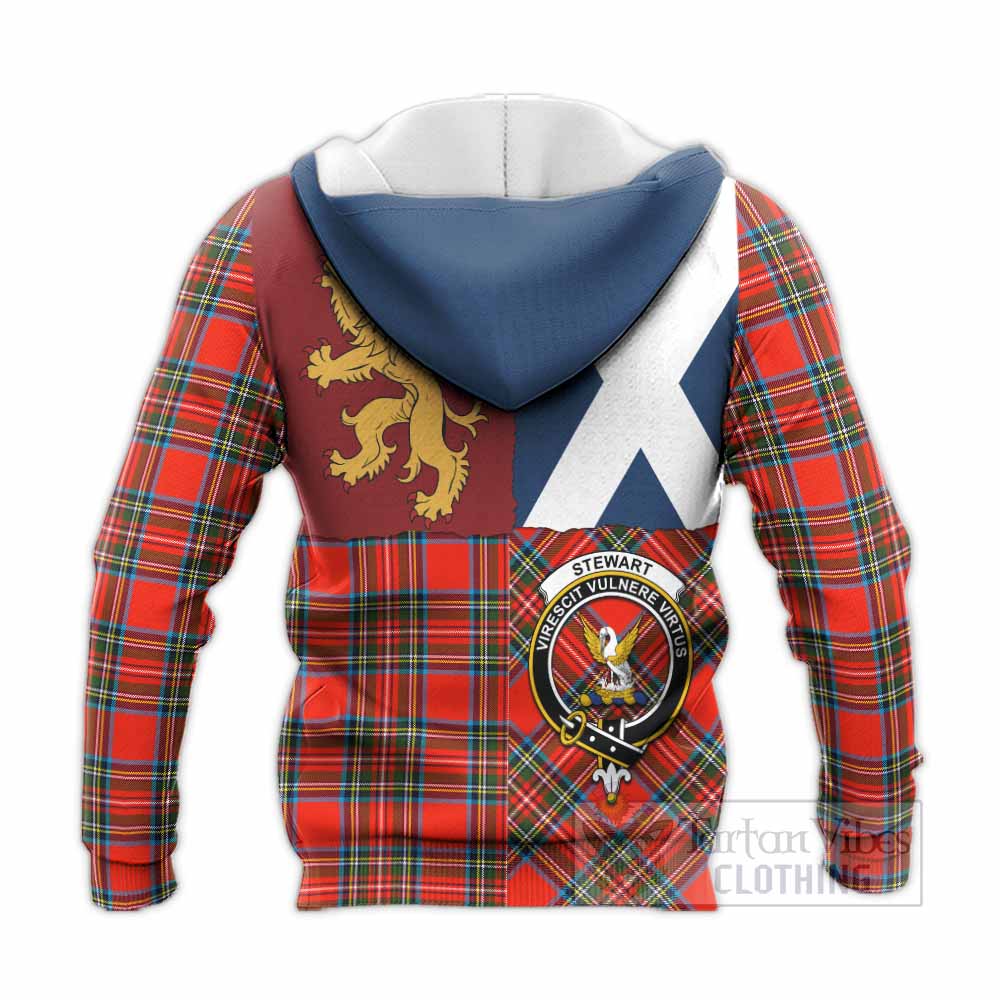 Stewart (Stuart) Crest Tartan Knitted Hoodie with Lion Rampant Saltire Style