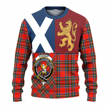 Stewart (Stuart) Crest Tartan Knitted Sweater with Lion Rampant Saltire Style