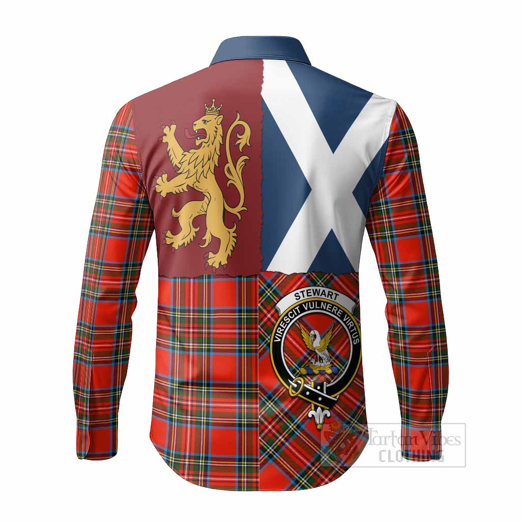 Stewart (Stuart) Crest Tartan Long Sleeve Button Shirts with Lion Rampant Saltire Style