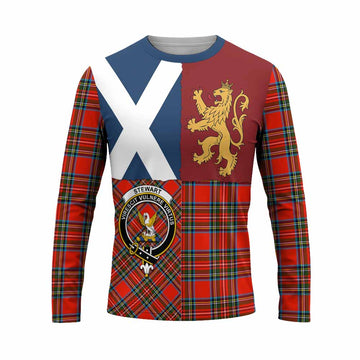 Stewart (Stuart) Crest Tartan Long Sleeve T-Shirt with Lion Rampant Saltire Style