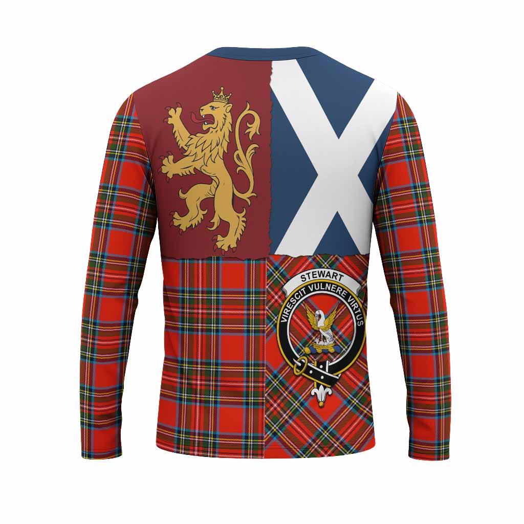 Stewart (Stuart) Crest Tartan Long Sleeve T-Shirt with Lion Rampant Saltire Style