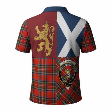 Stewart (Stuart) Crest Tartan Polo Shirt with Lion Rampant Saltire Style