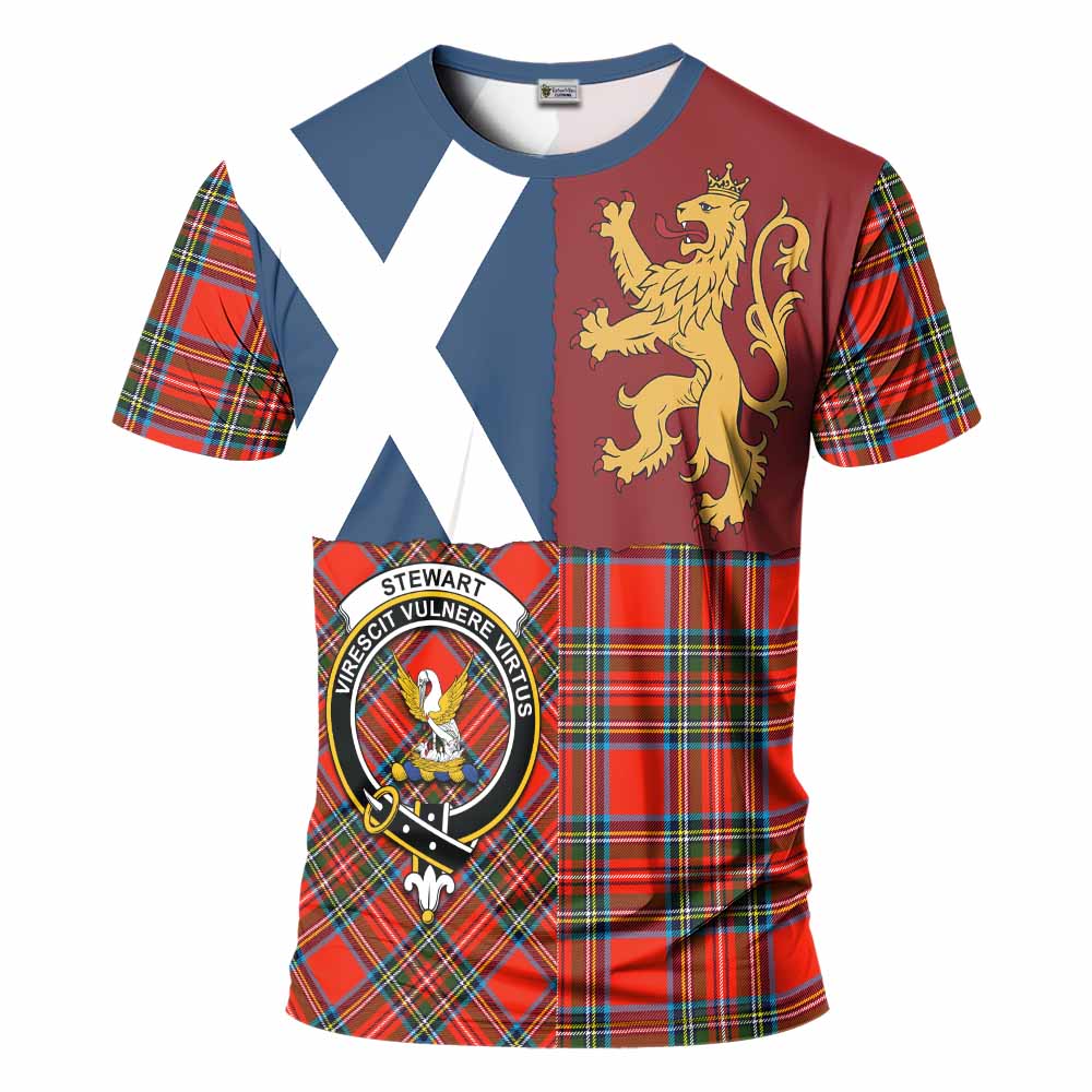 Stewart (Stuart) Crest Tartan T-Shirt with Lion Rampant Saltire Style