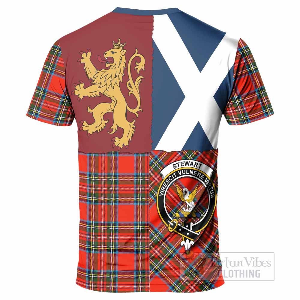 Stewart (Stuart) Crest Tartan T-Shirt with Lion Rampant Saltire Style