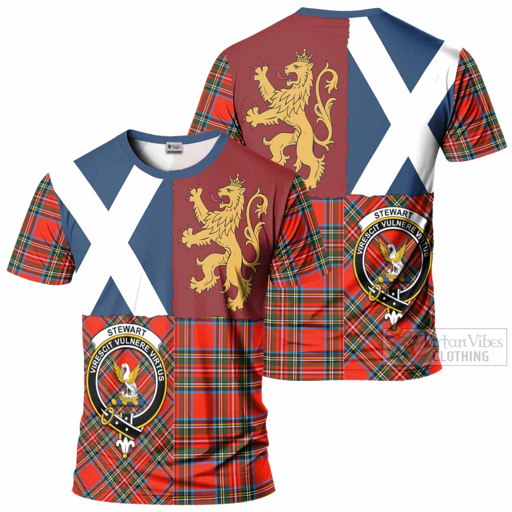 Stewart (Stuart) Crest Tartan T-Shirt with Lion Rampant Saltire Style