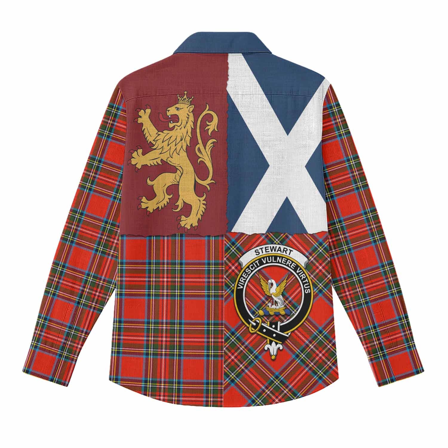 Stewart (Stuart) Crest Tartan Women Casual Shirt with Lion Rampant Saltire Style