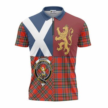 Stewart (Stuart) Crest Tartan Zipper Polo Shirt with Lion Rampant Saltire Style