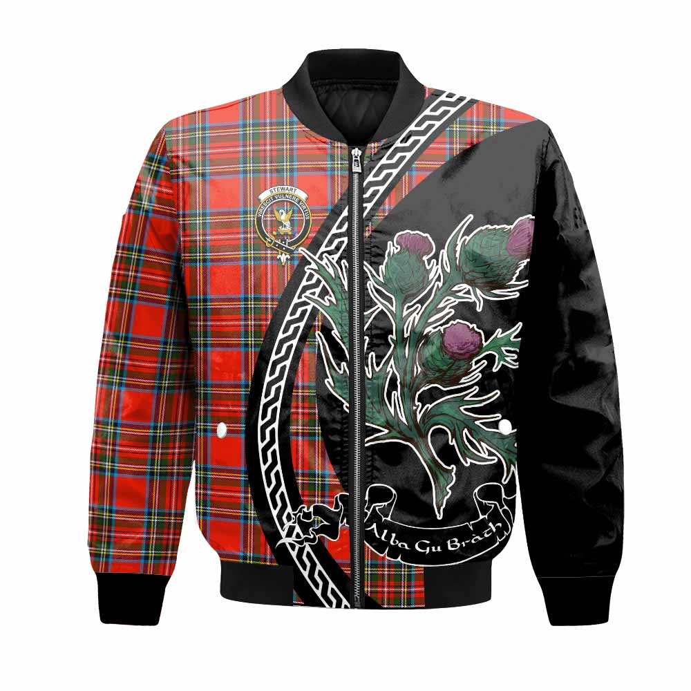 Stewart (Stuart) Family Crest Tartan Bomber Jacket Alba Thistle Inspired - Tartan Vibes Clothing