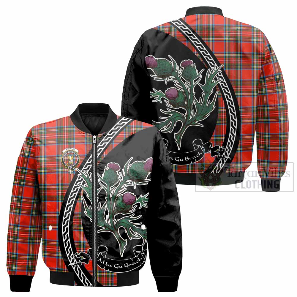 Stewart (Stuart) Family Crest Tartan Bomber Jacket Alba Thistle Inspired - Tartan Vibes Clothing