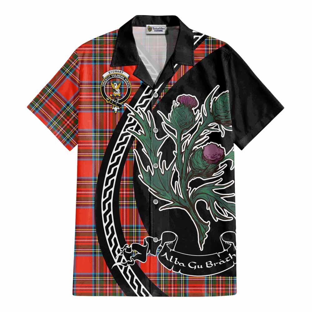 Stewart (Stuart) Family Crest Tartan Cotton Hawaiian Shirt Alba Thistle Inspired - Tartan Vibes Clothing